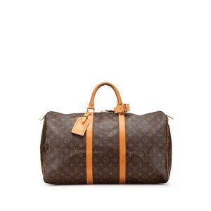 LOUIS VUITTON Brown Monogram Leather Keepall 50 Boston Bag